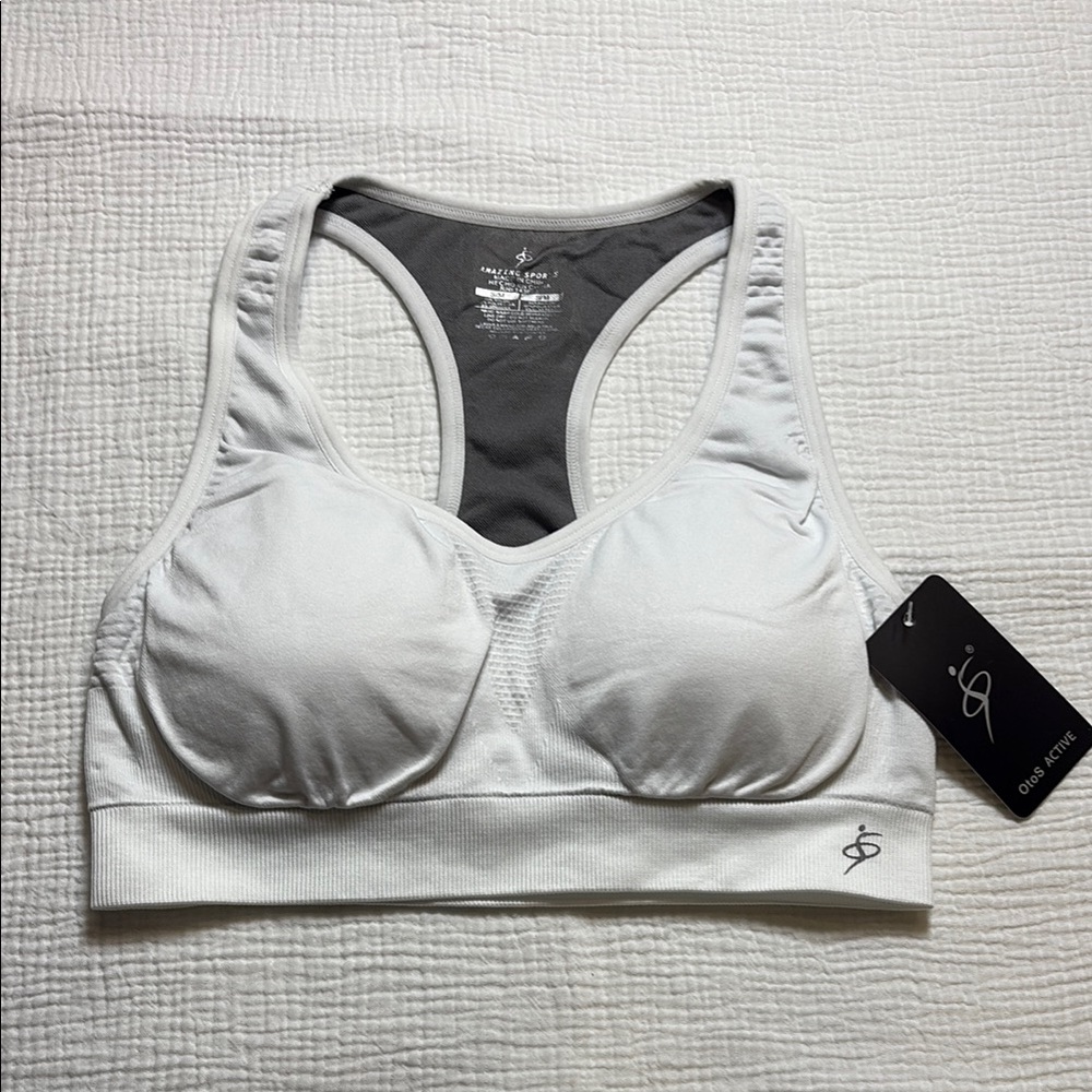 OtoS Active White Sports Bra S/M NWT Moisture Wicking 4-Way Stretch